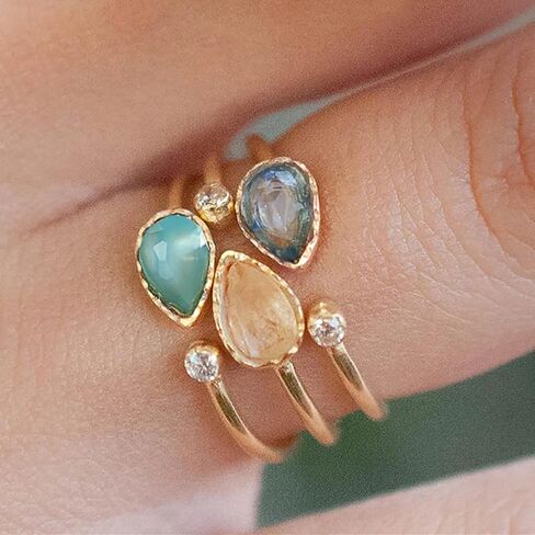 Adjustable Open Ring with Multicolored Teardrop Cubic Zirconia for Women in Saudi Arabia