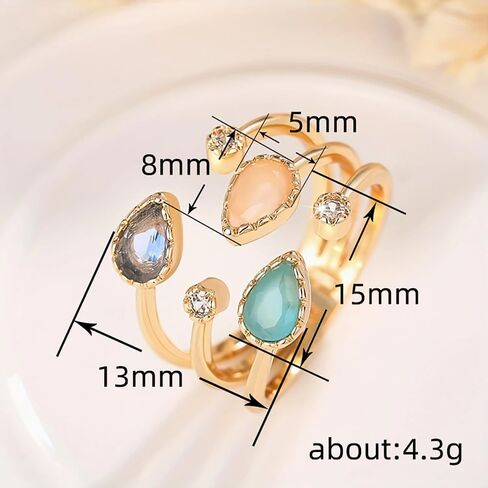 Adjustable Open Ring with Multicolored Teardrop Cubic Zirconia for Women in Saudi Arabia