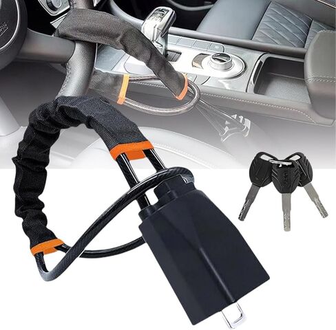 Car Steering Wheel Seat Belt Lock, 17 Inch Alloy Steel Anti-Theft Device, Universal Fit for Most Vehicles/SUV/Golf Cart, Lightweight 1.2lbs Multi-Functional Security Lock with 3 Keys (Black) in Saudi Arabia