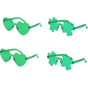 4 أزواج من النظارات الشمسية شامروك لعيد القديس باتريك، نظارات خضراء على شكل قلب للنساء في يوم القديس باتريك in Kuwait