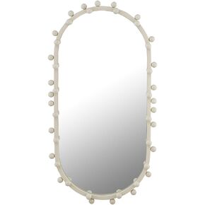 مرآة حائط بيضاوية الأولى من نوعها باللون العاجي - مرآة حديثة بهيكل من الزجاج والخشب الليفي متوسط ​​الكثافة، جاهزة للتعليق ولمسة نهائية عاجية متطورة - تصميم مصنوع يدويًا ومصنوع يدويًا بمهارة in Kuwait