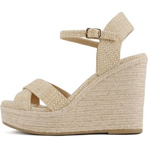 Soda Chatwin ~ Women Square Toe Crisscross Band High Heel Espadrille Wedge Sandals in Kuwait