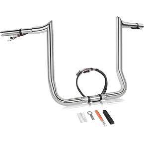 16" Rise Pre-Wired Ape Hangers Handlebars 1 1/4" Fat 1" Clamp Meathook Monkey Bar Chrome Fit for Harley Touring Miter Cut 2013 Cvo 2016-2023 Street Glide Electra Glide Ultra Limited in Kuwait