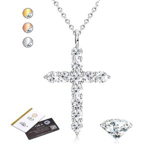 D اللون VVS1 مويسانيتي الصليب قلادة: 14K مطلية بالذهب S925 القلائد الفضة الاسترليني للنساء هيبوالرجينيك الرائعة 1.1CT مويسانيتي مجوهرات هدية للزوجة سلسلة المنزلق قابل للتعديل 14-20in in Kuwait