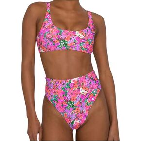 Women's 2 Piece Ditsy Floral Bikini Set Scoop Neck High Waisted Swimsuits in Kuwait
