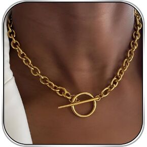 Gold Choker Necklace for Women Trendy Pearl Toggle Pendant Necklaces Chain Jewelry Paperclip Chains in Kuwait