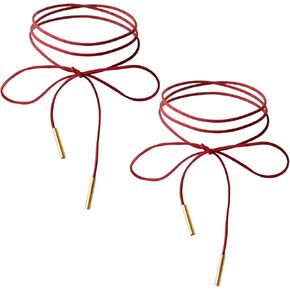 2 PCS Gothic-Bowknot Velvets Red Chokers Necklace Set for Women- Sexys Long Wrap Chokers Necklace with Gold Tube Pendant, Long Wrap Rope Collar Tie Neck Chain Party Neck Accessories in Kuwait