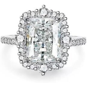 ENDLESSNESS & ETERNITY Half Eternity Emerald Cut Band Ring 14K White Gold Plated CZ Cubic Zirconia Engagement Ring in Kuwait