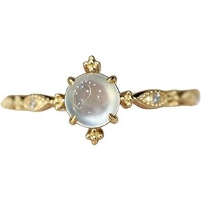 LMCIEZR 18k Yellow Gold Blue Moonstone Open Ring Ring Female Adjustable Light Luxury Setting Gemstone Oval Shape Opal Ring Solitaire Birthstone Ring Eternity Engagement Wedding Band Ring for Women in Kuwait