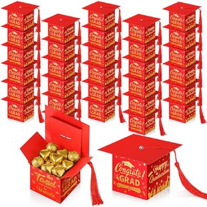 TaoBary 30 Pcs Graduation Cap Candy Box with Tassel Graduation Party Favors Gifts Decorations Grad Cap Box for Candy Chocolate Biscuit Supplies (Black,Orange) in Kuwait