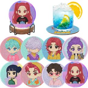 طقم قواعد أكواب فنية ماسية مكونة من 8 قطع للبالغين، مجموعة قواعد أكواب طلاء ماسي مع حامل، حرفة فنية من الخرز DIY، طلاء بواسطة قواعد أكواب فنية من الماس، طلاء منقطة صغيرة من مجموعة قواعد أكواب دايموندز (فراشة) in Kuwait