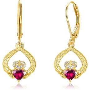 Leverback Hoop Gold Claddagh Earrings 925 Sterling Silver Hypoallergenic Hoop Earrings Gold Irish Claddagh Wedding Anniversary Birthday Celtic Birthstone Jewelry Gifts for Women in Kuwait