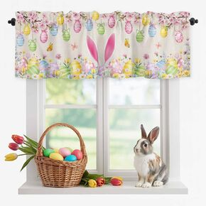 JasmineM Easter Valances Curtains for Windows Bunny Easter Eggs Flowers Decorations Rod Pocket Kitchen Valance Butterfly Plant Retro Small Window Curtains Treatment for Bedroom Living Room 42x12in in Kuwait