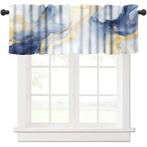 Marble Kitchen Valance Curtain,Blue Gold Abstract Texture Rod Pocket Short Drapes Bedroom Living Room Cafe Decor 1 Panel Set 54" W x 18" L Inch in Saudi Arabia