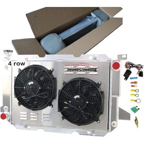 4 Row Aluminum Radiator for 1985-1997 Ford F Super Duty Bronco F150 F250 F350 F53 5.0L 5.8L 7.3 7.5L V8, Radiators with Electric Fan Shroud Thermostat Kit in Kuwait