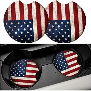 2PCS Car Cup Holder Coasters, American Flag Anti-Slip Waterproof Auto Insert Cup Holder Pads, Vehicle Interior Decor Embedded Drink Mat Accessories, Universal for RV, SUV, Truck (Red) in Kuwait