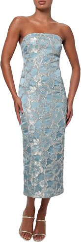 فستان Lulus Isla متوسط ​​الطول بدون حمالات للنساء من قماش الجاكار الأزهار بدون حمالات أنيق مناسب للحفلات المسائية وحفلات الكوكتيل فستان متوسط ​​الطول in Kuwait