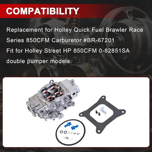 BR-67201 Carburetor 4-Barrel 850CFM 4150 Double Pumper Mechanical Secondary Compatible with Holley Quick Fuel Brawler Race Series, Replacement for BR67201 in Kuwait