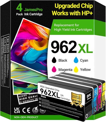 962XL Ink Cartridges Combo Pack Replacement for HP 962 Ink Cartridges Compatible with HP OfficeJet 9015e 9010 9015 9025e 9012e Printer, Upgraded Chip Work with HP+ Service Printer, 4 Pack High Yield in Saudi Arabia