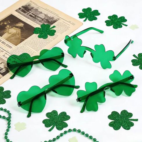 4 أزواج من النظارات الشمسية شامروك لعيد القديس باتريك، نظارات خضراء على شكل قلب للنساء في يوم القديس باتريك in Kuwait
