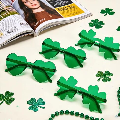 4 أزواج من النظارات الشمسية شامروك لعيد القديس باتريك، نظارات خضراء على شكل قلب للنساء في يوم القديس باتريك in Kuwait