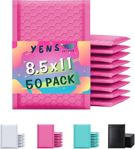 Yens Poly Bubble Mailers Waterproof Self Seal Adhesive Shipping Bags, Cushioning Padded Envelopes for Shipping, Mailing (Hot Pink, 8.5x12-50 PC) in Kuwait