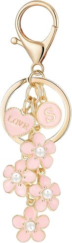 Initial Letter Keychain for Girls Flower Heart Kids Keyring Charms for Bag Handbag Backpack in Saudi Arabia