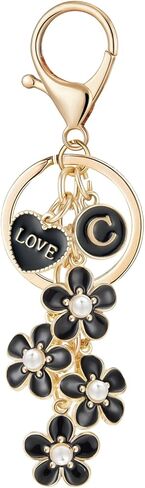 Initial Letter Keychain for Girls Flower Heart Kids Keyring Charms for Bag Handbag Backpack in Saudi Arabia
