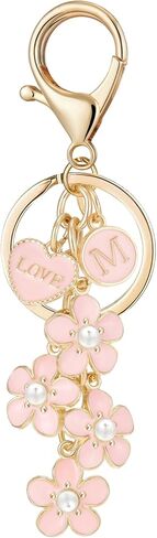 Initial Letter Keychain for Girls Flower Heart Kids Keyring Charms for Bag Handbag Backpack in Saudi Arabia