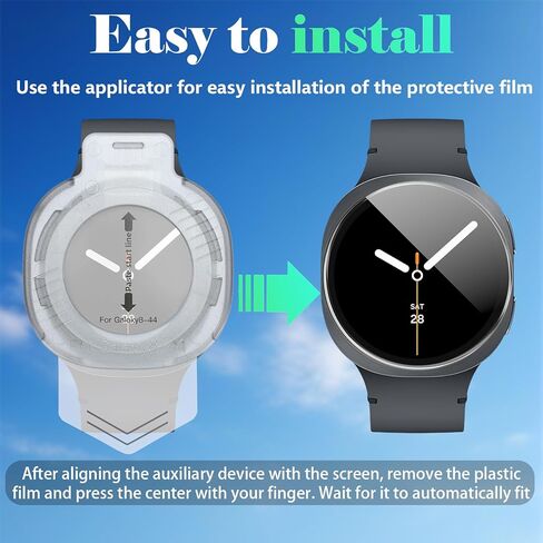 واقي شاشة Liuyuxi مكون من 3 قطع مصمم لساعة Samsung Galaxy Watch 8 (44 مم) من الزجاج المقسى مع إطار تثبيت محاذاة تلقائية، طبقة واقية مضادة للخدش وخالية من الفقاعات. in Kuwait