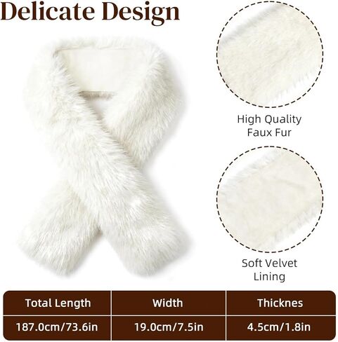 Women's Faux Fur Collar Scarf Wrap, White Warm Scarf Wrap Stole Shawl Shrug Neck Warmer for Winter in Saudi Arabia