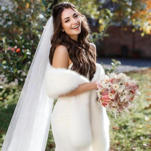 Women's Faux Fur Collar Scarf Wrap, White Warm Scarf Wrap Stole Shawl Shrug Neck Warmer for Winter in Saudi Arabia