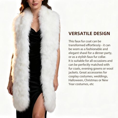 Women's Faux Fur Collar Scarf Wrap, White Warm Scarf Wrap Stole Shawl Shrug Neck Warmer for Winter in Saudi Arabia