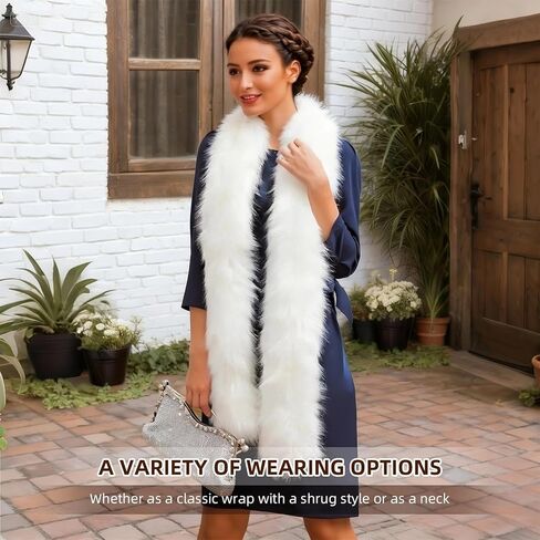 Women's Faux Fur Collar Scarf Wrap, White Warm Scarf Wrap Stole Shawl Shrug Neck Warmer for Winter in Saudi Arabia
