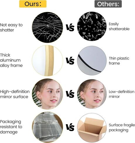 مرآة حائط مستديرة مقاس 18 بوصة من PeakPursuit بلون ذهبي غير لامع، مرآة دائرية كبيرة لديكور الحمام والمدخل والممر وغرفة المعيشة، زجاج شفاف كريستالي، ديكور منزلي بسيط معلق in Kuwait