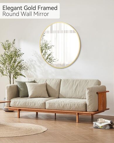 مرآة حائط مستديرة مقاس 18 بوصة من PeakPursuit بلون ذهبي غير لامع، مرآة دائرية كبيرة لديكور الحمام والمدخل والممر وغرفة المعيشة، زجاج شفاف كريستالي، ديكور منزلي بسيط معلق in Kuwait