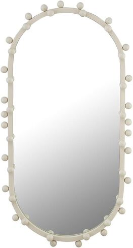 مرآة حائط بيضاوية الأولى من نوعها باللون العاجي - مرآة حديثة بهيكل من الزجاج والخشب الليفي متوسط ​​الكثافة، جاهزة للتعليق ولمسة نهائية عاجية متطورة - تصميم مصنوع يدويًا ومصنوع يدويًا بمهارة in Kuwait