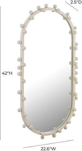 مرآة حائط بيضاوية الأولى من نوعها باللون العاجي - مرآة حديثة بهيكل من الزجاج والخشب الليفي متوسط ​​الكثافة، جاهزة للتعليق ولمسة نهائية عاجية متطورة - تصميم مصنوع يدويًا ومصنوع يدويًا بمهارة in Kuwait