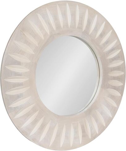 Kate and Laurel Usra Round Carved Wood Mirror, 26 Inch Diameter, Whitewash, Light Wooden Circle Mirror with Carved Indentation and Sunburst Wall Mirror Look in Saudi Arabia