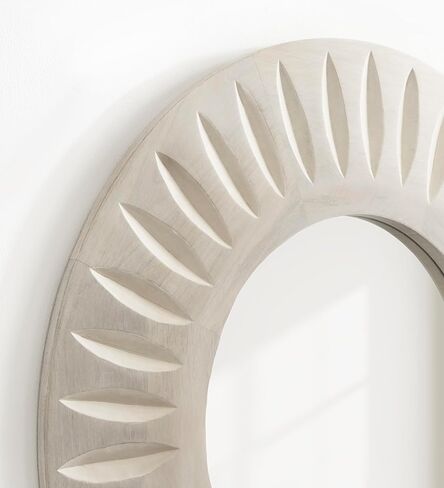 Kate and Laurel Usra Round Carved Wood Mirror, 26 Inch Diameter, Whitewash, Light Wooden Circle Mirror with Carved Indentation and Sunburst Wall Mirror Look in Saudi Arabia