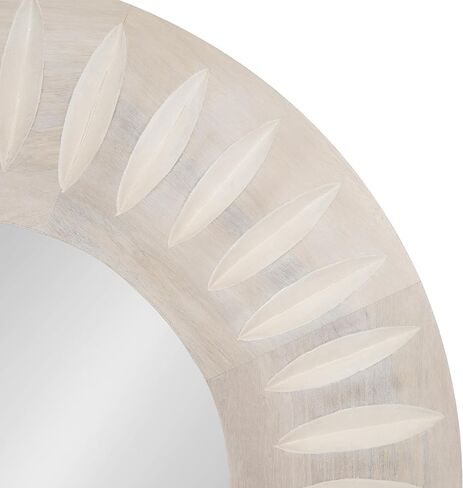 Kate and Laurel Usra Round Carved Wood Mirror, 26 Inch Diameter, Whitewash, Light Wooden Circle Mirror with Carved Indentation and Sunburst Wall Mirror Look in Saudi Arabia