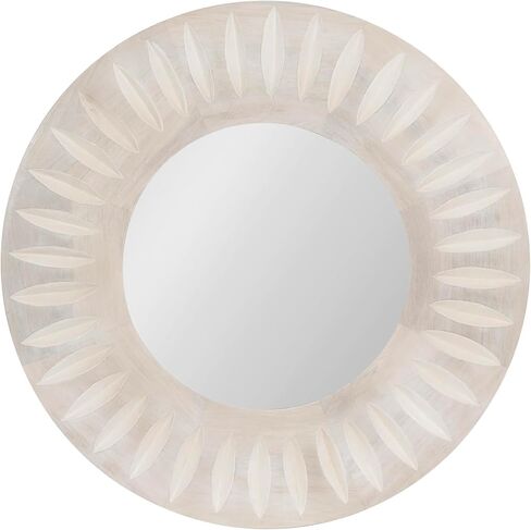Kate and Laurel Usra Round Carved Wood Mirror, 26 Inch Diameter, Whitewash, Light Wooden Circle Mirror with Carved Indentation and Sunburst Wall Mirror Look in Saudi Arabia