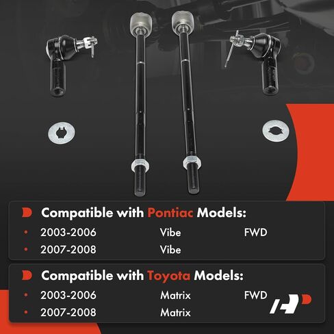 مجموعة A-Premium مكونة من 4 قطع، طقم نهاية قضيب ربط خارجي داخلي أمامي، متوافق مع Toyota Matrix & Pontiac Vibe، 2003-2008 in Saudi Arabia