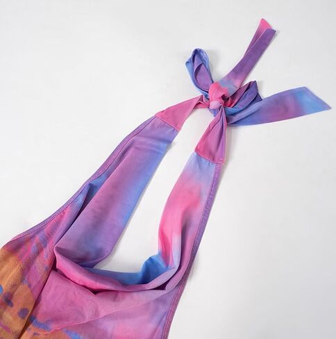 Women's Tie Dye Halter Crop Top Ruched Sleeveless V Neck Strapless Draped Cami Tank Backless T Shirts in Kuwait