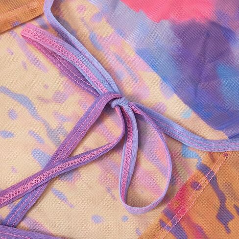 Women's Tie Dye Halter Crop Top Ruched Sleeveless V Neck Strapless Draped Cami Tank Backless T Shirts in Kuwait