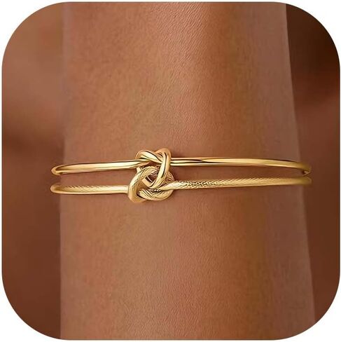 72ore Knot Adjustable Bangle Bracelet for Women, Two Tone Knot Design, Minimalist Wrist Jewelry for Daily Wear in Kuwait