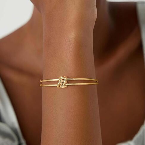 72ore Knot Adjustable Bangle Bracelet for Women, Two Tone Knot Design, Minimalist Wrist Jewelry for Daily Wear in Kuwait