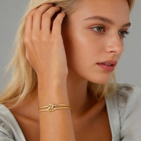 72ore Knot Adjustable Bangle Bracelet for Women, Two Tone Knot Design, Minimalist Wrist Jewelry for Daily Wear in Kuwait