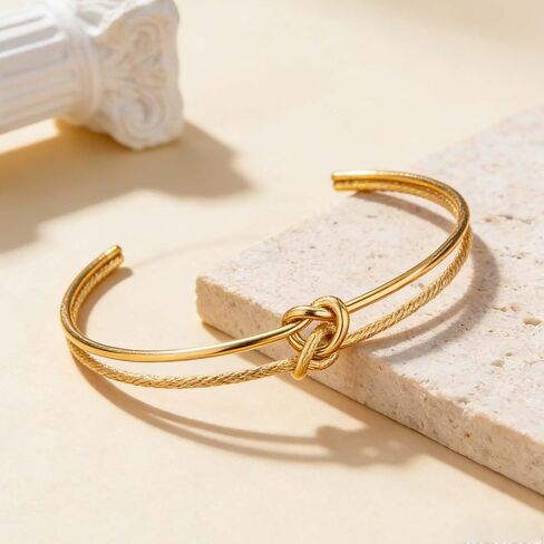 72ore Knot Adjustable Bangle Bracelet for Women, Two Tone Knot Design, Minimalist Wrist Jewelry for Daily Wear in Kuwait