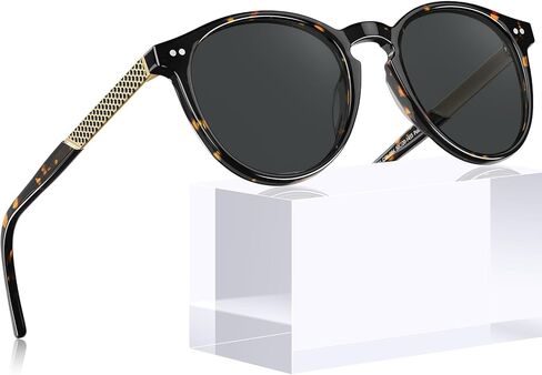 نظارات شمسية نسائية دائرية من الأسيتات من كارفيا، حماية من الأشعة فوق البنفسجية، إطار وجه صغير، ظلال دائرية كلاسيكية CA5201 in Kuwait